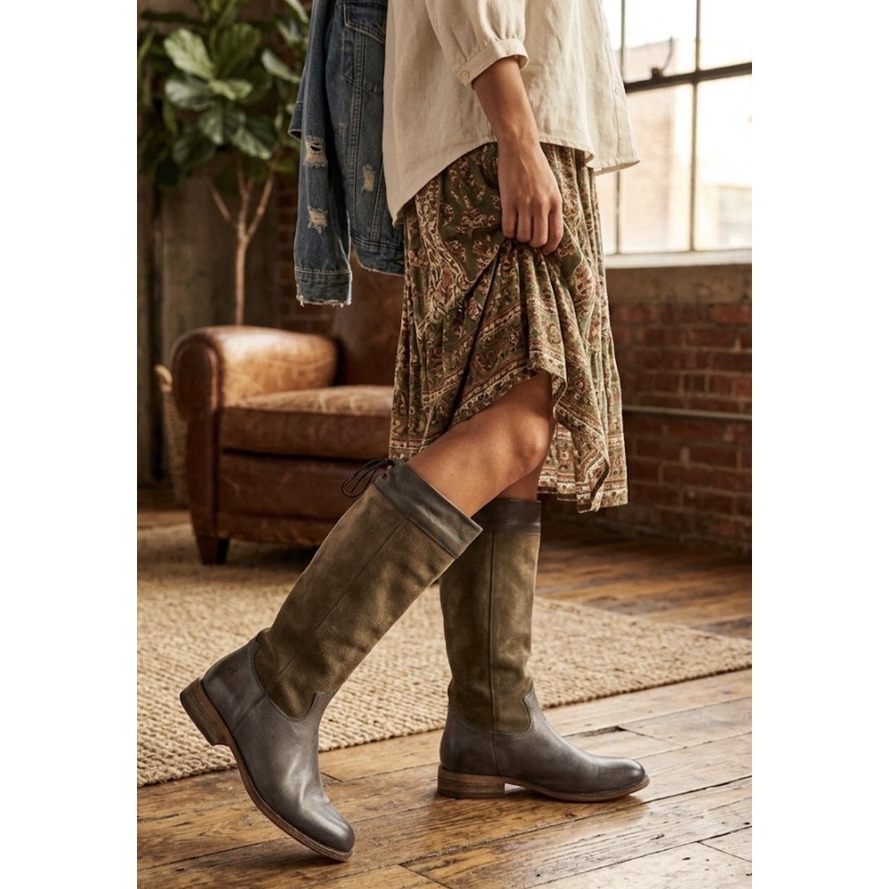 Roan By Bed Stu Riding Boots Natty Tall Knee High Gray Burnished Leather 6.5